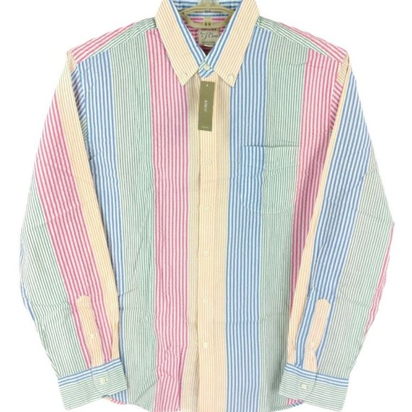 J Crew Slim Seersucker Shirt in Awning Stripe Multi Color (Medium) New with Tag - Picture 6 of 11